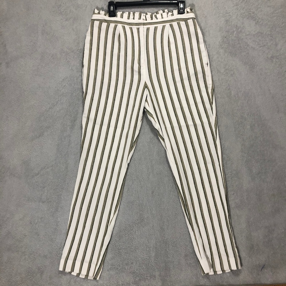 Express Ankle Pants Striped High Waisted Ruffle Waist Career Casual 10R